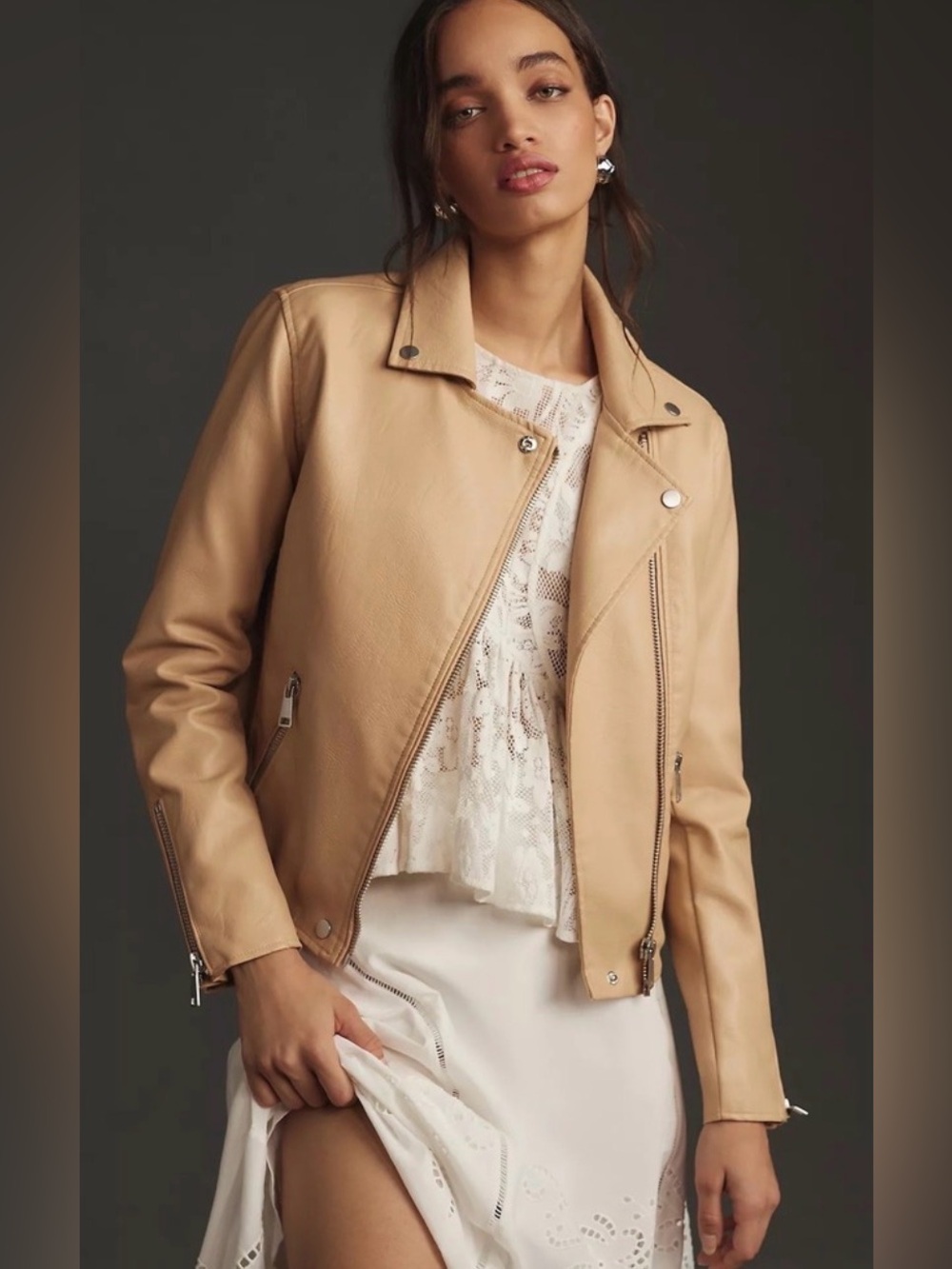 Anthropologie Saige Beige faux leather moto jacket - Size M like new